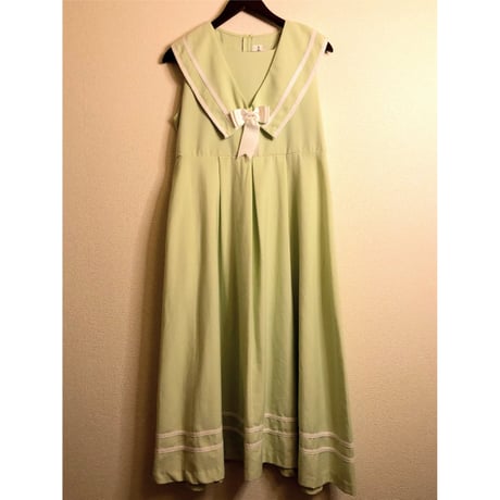 80s Lime green sailor collar dress【00312】