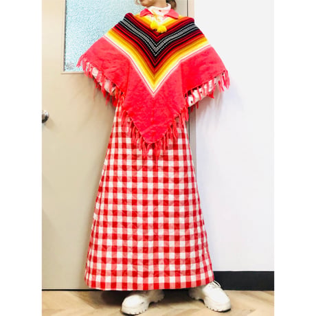 70s Knit poncho【01027】