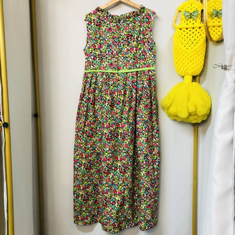 60s Sleeveless bright floral sundress【01142】