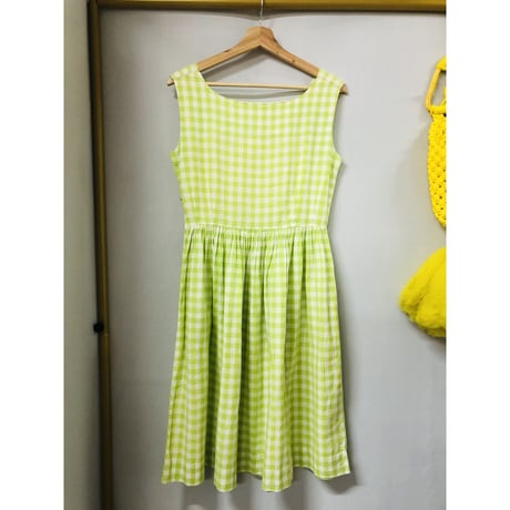 50s righetgreen gingham dress【00825】