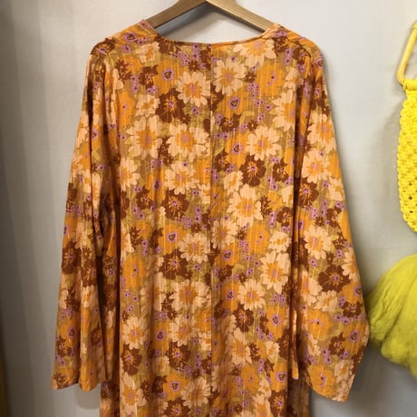 Vintage orange floral maxi dress【01217】