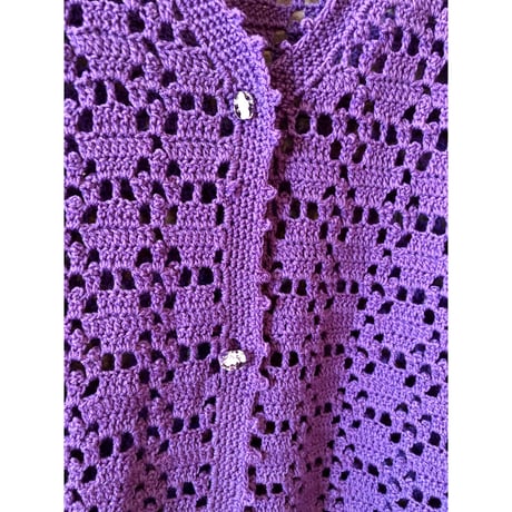 70s Purple crochet cardigan【00413】