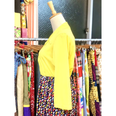 60-70s Bird print maxi dress【01209】