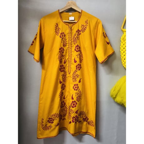 Yellow embroidered midi dress【00716】
