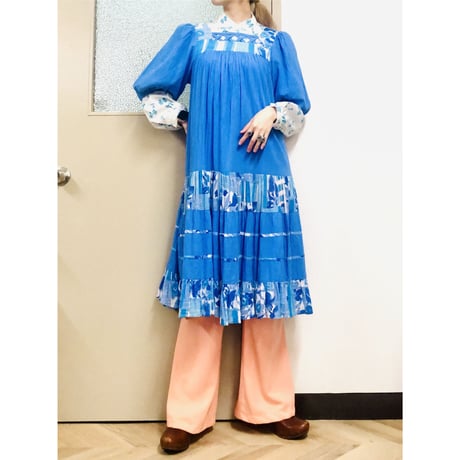 80s Balloon sleeve cotton dress【00863】