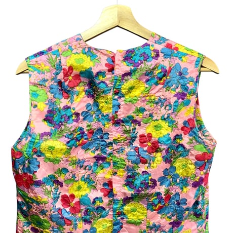 70s Pink floral sleeveless dress【01494】
