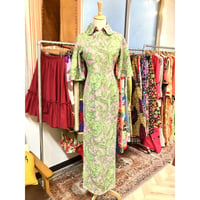 60s Green lace china dress【01214】