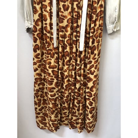 80s indian rayon leopard dress【00927】