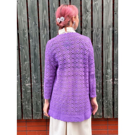 70s Purple crochet cardigan【00413】
