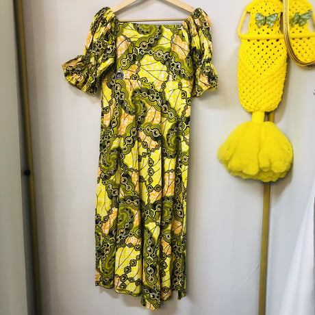 Yellow African batik dress【01186】