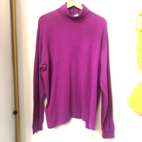 90s Turtleneck cotton top / Raspberry【01020】