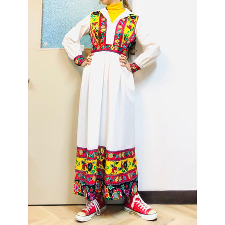 70s Bohemian maxi dress【01034】