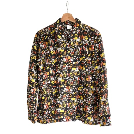 70s Black floral blouse【01296】