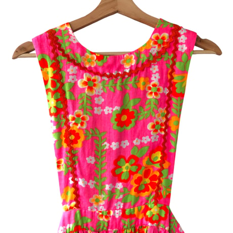 70s Pink floral apron【01313】