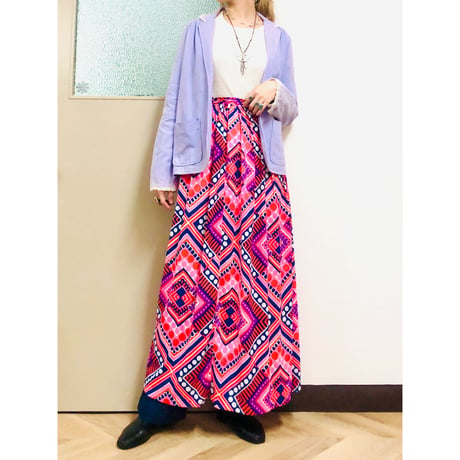 70s Psychedelic wrap maxi skirt【00853】