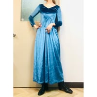 70s Blue velor maxi dress【01056】