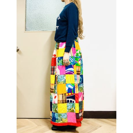 Vintage patchwork maxi skirt【00884】