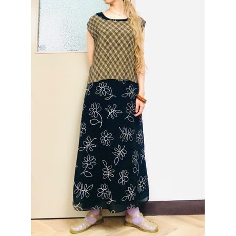 Vintage plaid sleeveless top【00952】