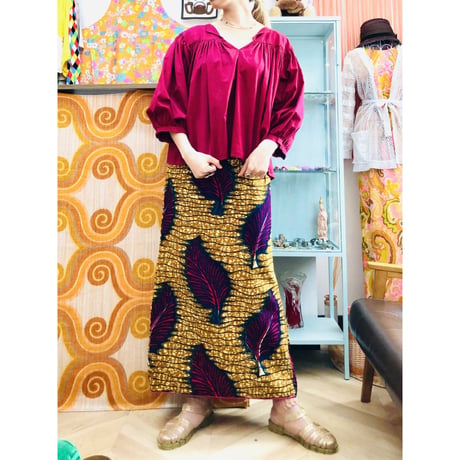 Vintage leaf pattern african batik skirt【01183】