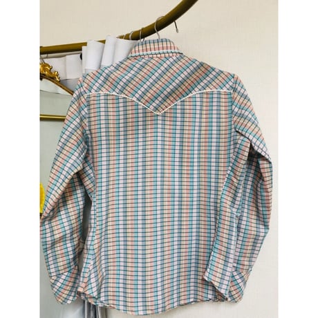 Vintage pink plaid blouse【00898】