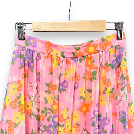 70s Pink floral maxi skirt【01500】
