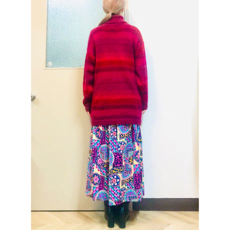 80s Pink border knit sweater【01058】