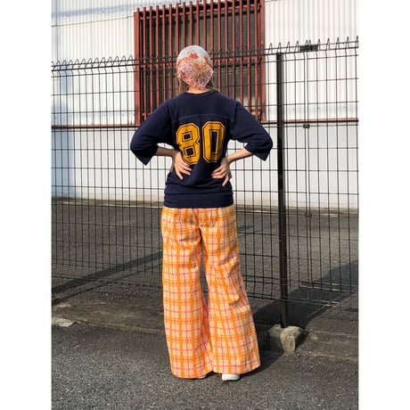 60-70s Orange plaid poly pants【01329】