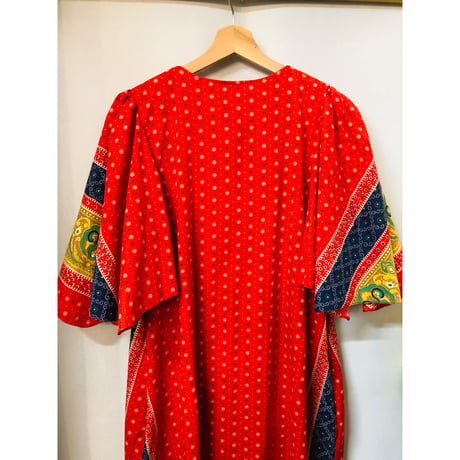 70s Red maxi dress【01075】