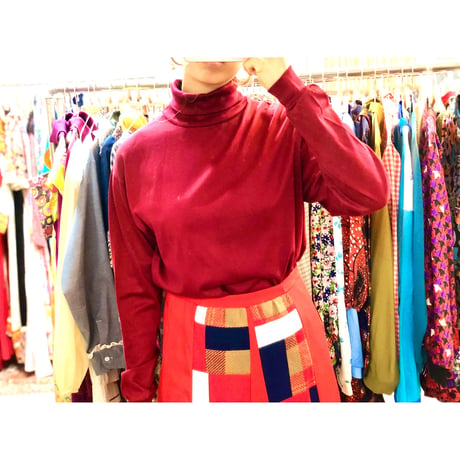 70-80s L.L.Bean Burgundy turtleneck top【01010】