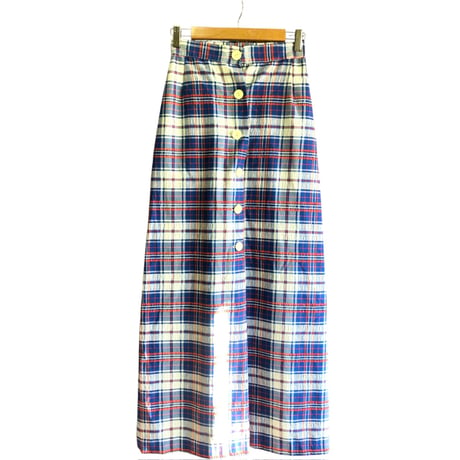 70s Blue plaid maxi skirt【01453】