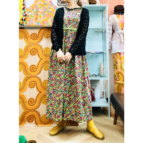 60s Sleeveless bright floral sundress【01142】
