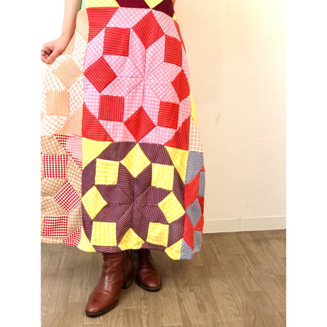 70s Handmade patchwork maxi skirt【01318】