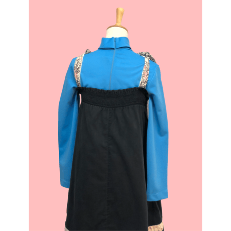 70s Blue poly turtleneck top【00416】