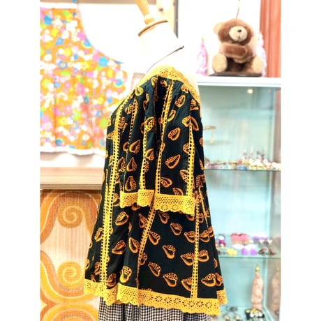 Vintage Black×Orange african batik tunic【01189】