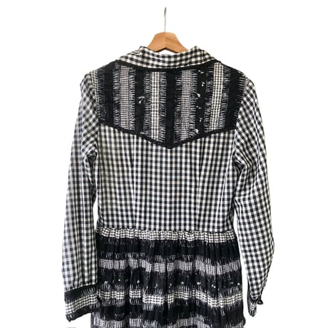 70s MISS K Black plaid maxi dress【01389】