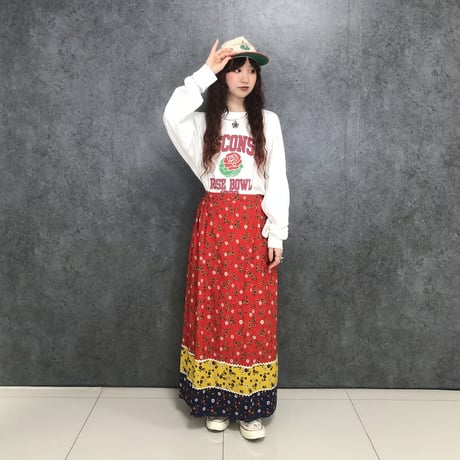70s Floral maxi skirt【01454】