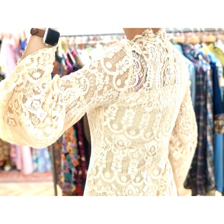 Vintage flare sleeve lace mini dress【00956】