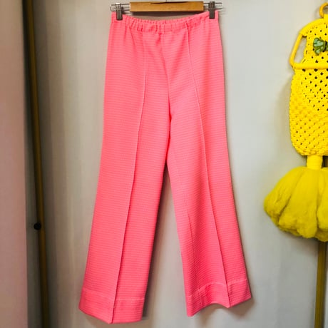 70s Pink dot polyester pants【01119】