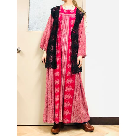 70s Indian cotton maxi dress【00874】