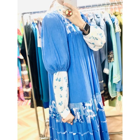 80s Balloon sleeve cotton dress【00863】