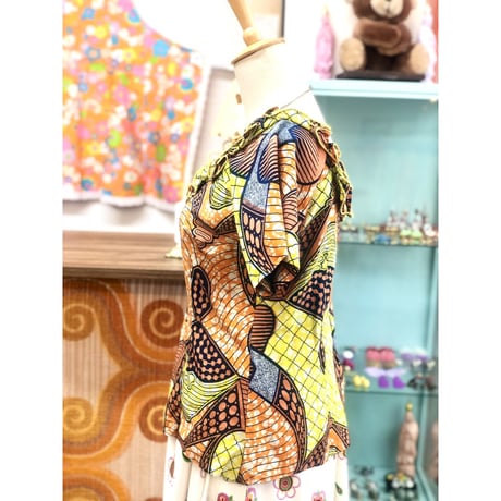 Vintage yellow african batik top【01177】