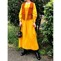 60s Handmade yellow maxi dress【00394】