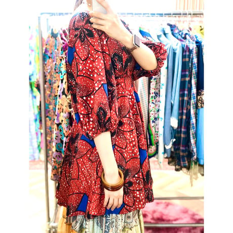 African baloon sleeve peplum tunic / mini dress【00959】