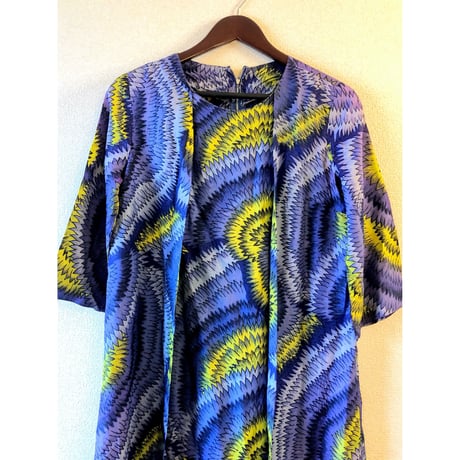 60s Blue african batik maxi dress【00278】