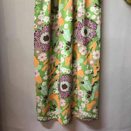 70s Green and floral maxi dress【01229】
