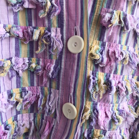 90s Pastel color stripe fringe jacket【01322】