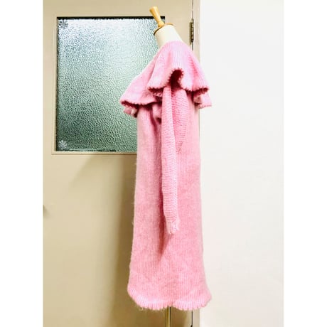 80s Knit pink dress【00589】