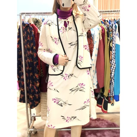 70-80s Dress & Quilted jacket 2PC【01055】