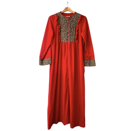 70s Red house maxi dress【01425】