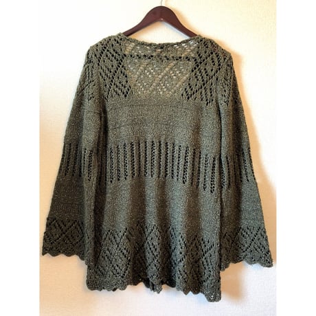Vintage moss green knit cardigan【00418】